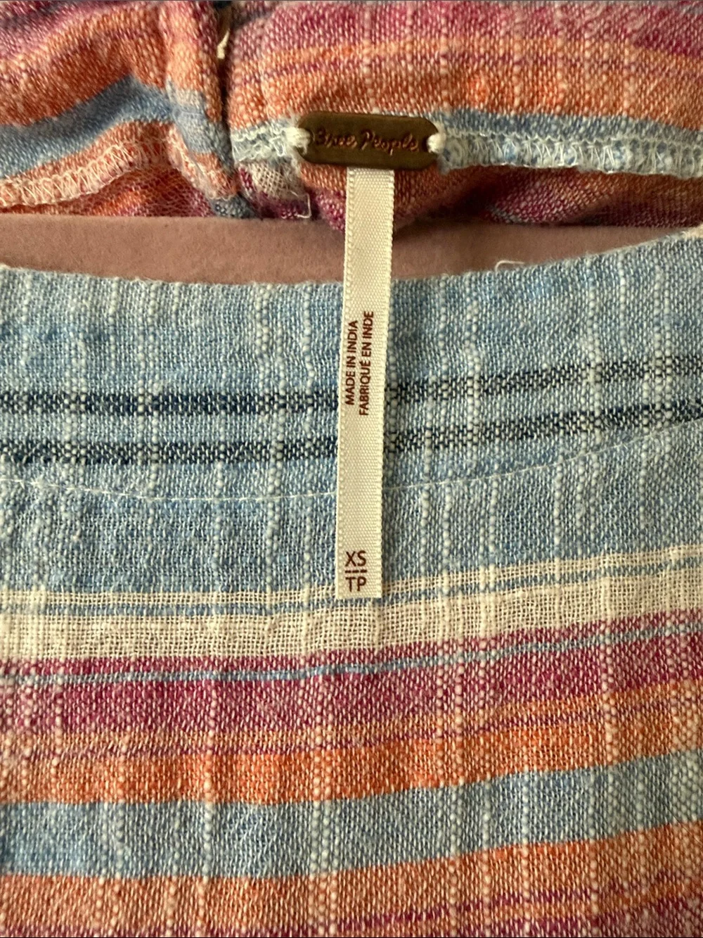 Free People Boho Striped Gauze Babydoll Dress in Blue and Coral